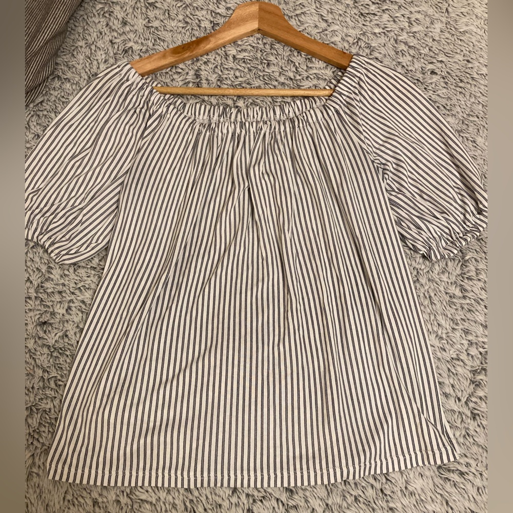 LOFT Black and White Striped Blouse